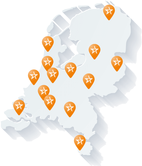 Kaart van Nederland met alle examenlocaties